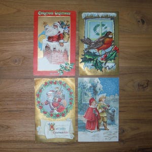 4 cartes postales de Noël anciennes du début des années 1900 - Cartes postales de Noël de Noël du début des années 1900 - Éphémères de Noël des années 1900