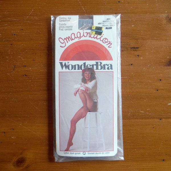 Vintage Mod Panty Hose New in Package - Vintage Wonder Bra Imaginations Pantyhose Hosiery - Mod Tall Pearl Grey Ladies Stockings