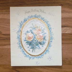 Meilleure carte d'anniversaire de mère vintage des années 50 - carte d'anniversaire de mère maman florale roses jaunes des années 50 - charmante éphémère d'anniversaire de maman vintage