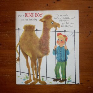 Meilleure carte vintage des années 60 pour garçon joyeux anniversaire - grande carte d'anniversaire dépliante des années 60 - Best Boy animaux chiot chien anniversaire éphémères