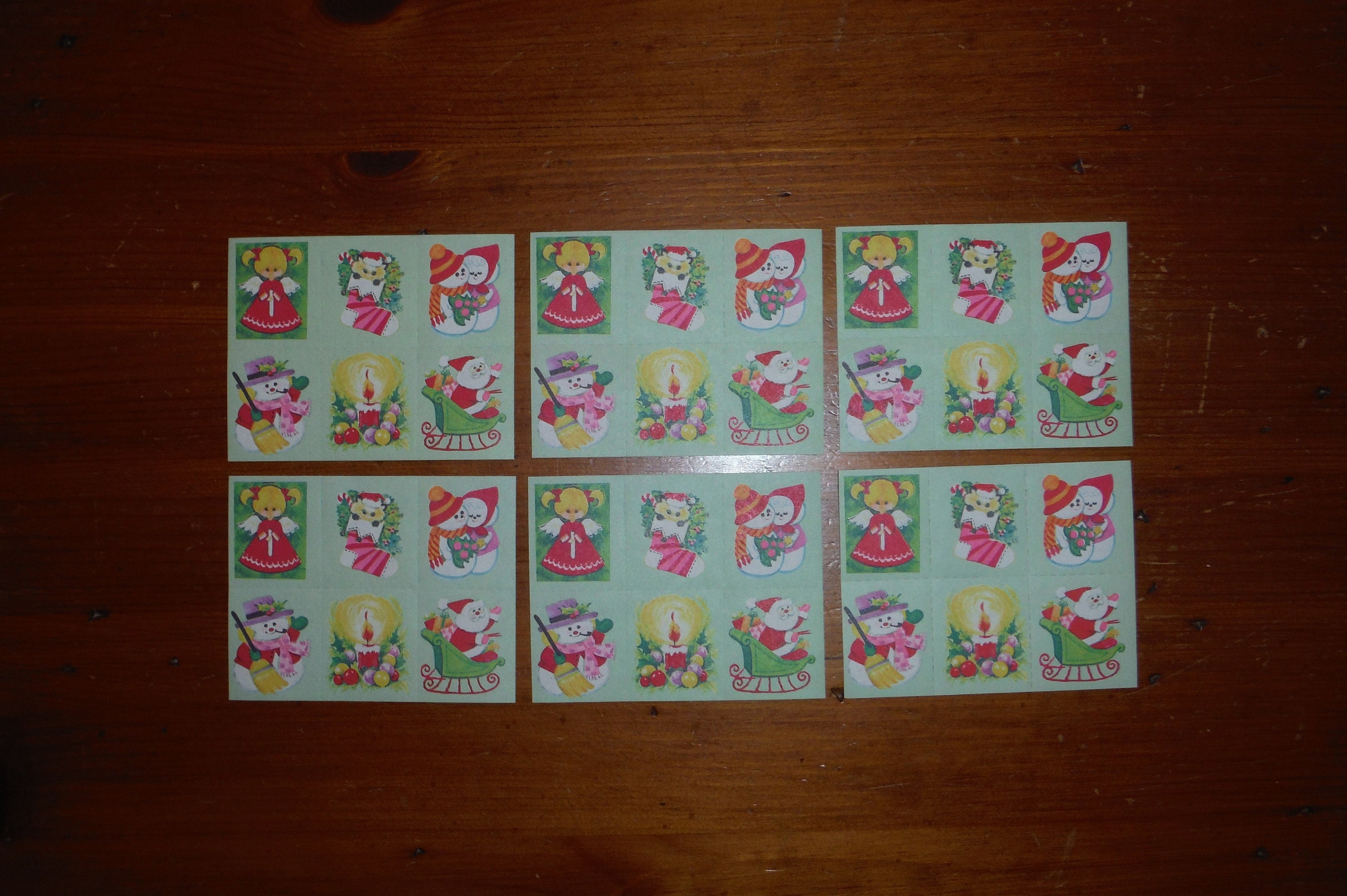Vintage Christmas Gummed Paper Seals - Vintage Paper Gummed Stickers Santa Claus Angel Snowman X-mas Stocking Gift Stickers Lot