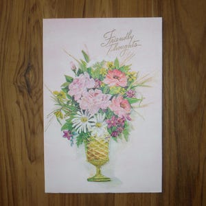 La mejor tarjeta vintage de saludos amistosos de los años 50 - Tarjeta de felicitación vintage de los años 50 "Hola solo porque sí" para un amigo - Efímera floral de los años 50 para un amigo