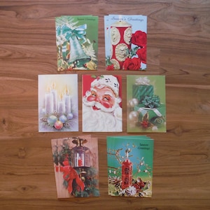 Vintage Lot of Christmas Cards - 1960&#39;s Christmas Cards Lot - 12 X-mas Bells Ornaments Candles Poinsettia Christmas Cards Ephemera