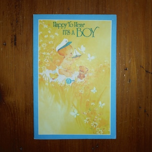 Douce carte vintage pour nouveau bébé garçon - carte de félicitations vintage nouveau bébé garçon - éphémères éphémères de scrapbooking nouveau bébé garçon vintage des années 1960