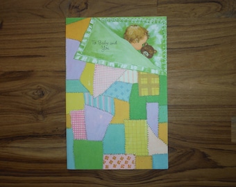 Zoete Vintage nieuwe babykaart - Vintage nieuwe Baby Boy Girl Gefeliciteerd Card - jaren 1970 nieuwe Baby Scrapbook Ephemera