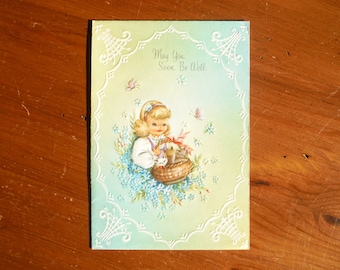 Tarjeta vintage de "Mejórate pronto" de los años 60 - Tarjeta de "Mejórate pronto" de gatito estilo shabby chic de los años 60 - Papel efímero para álbumes de recortes y diarios basura de gatitos