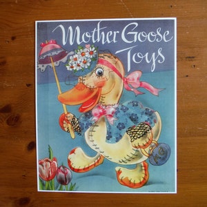 Vintage Mother Goose Toys Print - Vintage Whimsical 1940's Mother Goose Print - Vintage Shabby Child Nursery Artwork Wall Decor Ephemera
