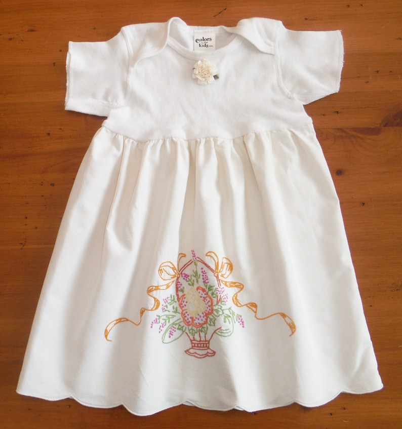 18 Months Embroidered Baby Dress Vintage Pillowcase 18 Months Infant Dress Shabby Chic Floral Embroidery Infant Summer Dress
