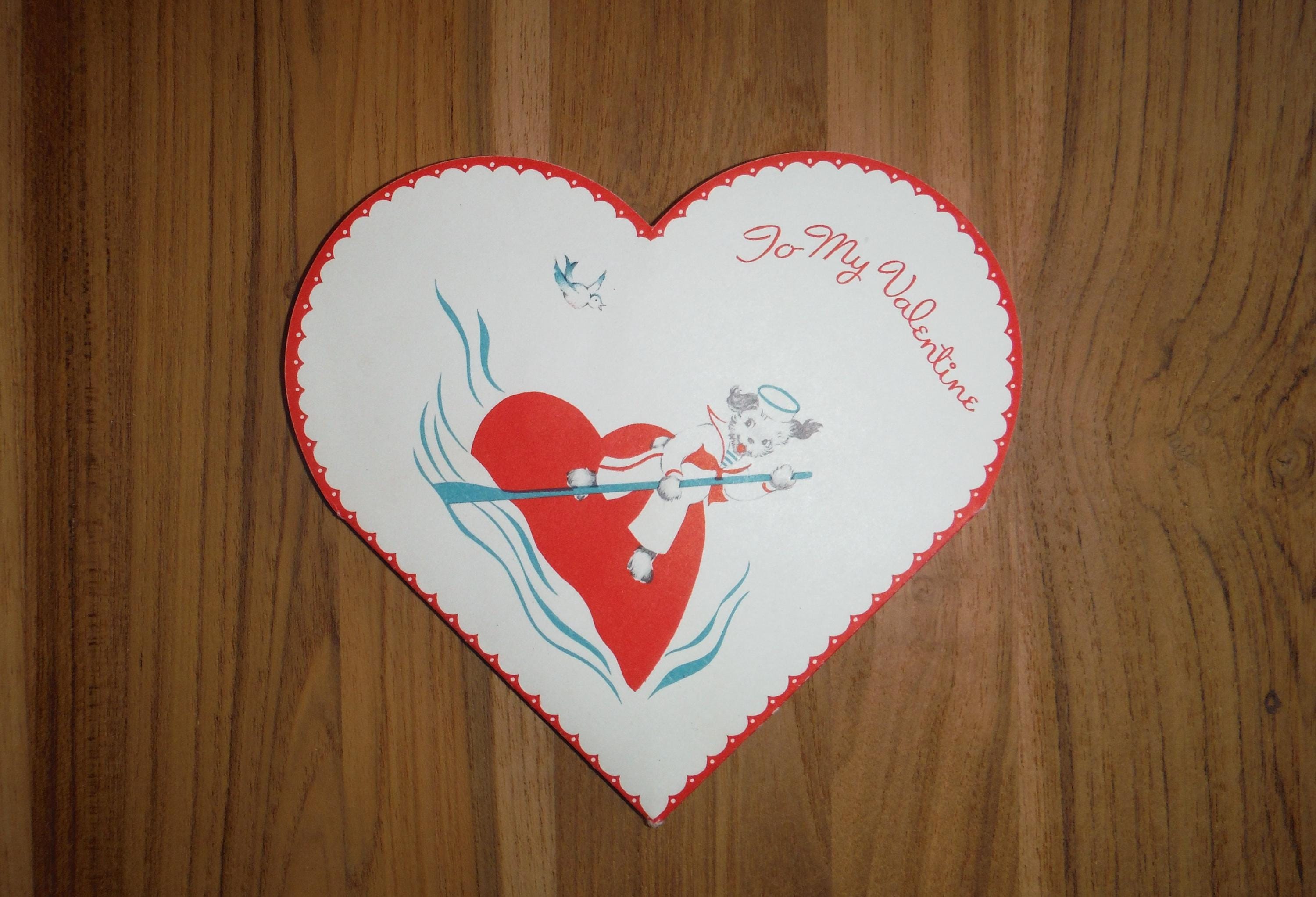 Best Antique 1930's Puppy Dog Valentine Card - '30's Cardboard Fold-out Doggy Valentine - Best Vintage Valentine Card Scrapbook Ephemera