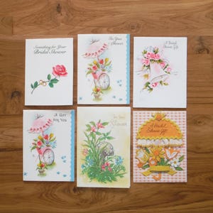 Lot de 6 petites cartes de douche nuptiale vintage - vintage des années 1960 - années 70 - Journal de mariage de mariée shabby chic et éphémère