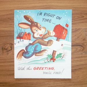 Leuke vintage kerstkaart jaren 1940 - Vintage jaren '40 Bunny Rabbit pop-up kerstkaart - kerstwenskaart 1940, papier, kortstondig