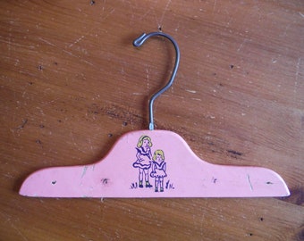 Vintage 1950&#39;s Child&#39;s Wooden Clothing Hanger - Vintage Cute Girls Decal Pink Wood Clothing Hanger - &#39;50&#39;s Nursery Bedroom Shabby Chic Decor