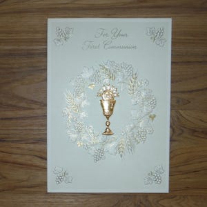 Vintage First Communion Greeting Card - Lovely Vintage Embossed Communion Card - Vintage Eucharist 1st Communion Souvenir Journal Ephemera