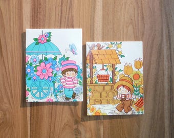 2 Cute Retro Vintage 1970's Happy Birthday Cards - '70's Mod Colorful Birthday Card - Mid Century Junk Journal  Scrapbook Birthday Ephemera