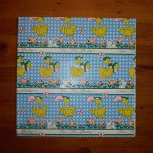 Carta da regalo vintage per neonati e bambini degli anni '60, con cicogna e coniglietto - Carta da regalo vintage rosa e blu per neonati - Carta da regalo vintage per baby shower, effimera