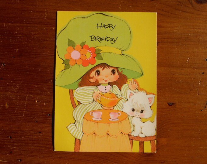 Vintage 1970's Happy Birthday Girl Card - '70's Girl Kitten Kitty Cat ...