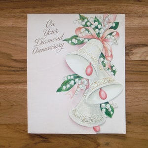 carte d'anniversaire en diamant vintage des années 50 - carte vintage 60e anniversaire des années 50 - carte d'anniversaire en relief Junk Journal Ephemera