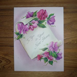Vintage Gefeliciteerd New Home Card - 1950's Best Wishes Homecoming Card - jaren '50 Shabby Chic New House Welcome-wenskaart kortstondig