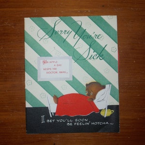 carte Get Well vintage des années 50 - carte de voeux vintage Get Well - ours en peluche vintage Apple A Day - carte vintage Get Well des années 50 éphémère