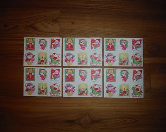 Lot de autocollants en papier gommé de Noël vintage - Lot d'autocollants en papier gommés vintage, père Noël, ange, bonhomme de neige, bas de Noël