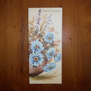 Tarjeta de felicitación Pretty Vintage de los años 60 - Tarjeta de felicitaciones florales Shabby Chic - Felicitaciones de los años 60 Blue Flowers Journal Ephemera