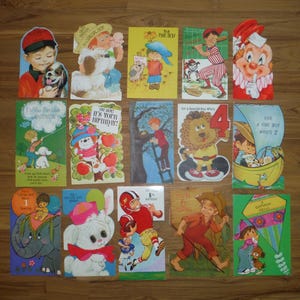 15 Vintage Geburtstagskarten Lot für Jungen - Vintage 1940er - 1960er Jahre Geburtstagsgrüße - Vintage Happy Birthday Sammelalbum Junk Journal Ephemera