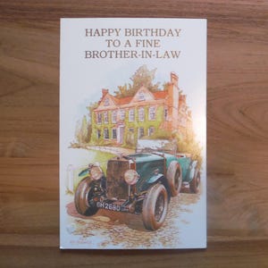 carte d'anniversaire beau-frère vintage - carte de voeux d'anniversaire beau-frère Mod des années 1970 - éphémères d'anniversaire de voiture vintage beau-frère