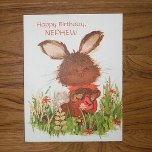 Carte d'anniversaire neveu vintage des années 70 - carte vintage neveu lapin lapin mignon des années 70 - vintage neveu Scrapbook Journal éphémère