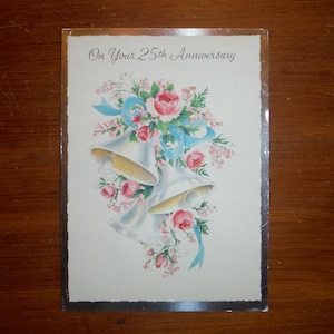 Biglietto vintage per il 25° anniversario - Biglietto d'auguri per l'anniversario d'argento degli anni '50 - Biglietto di auguri per l'anniversario del diario spazzatura dell'anniversario Ephemera