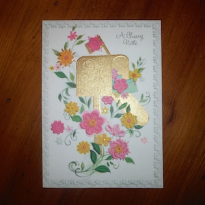 Vintage 1960&#39;s Get Well Card - &#39;60&#39;s Whimsical Embossed A Cheery Note Card - &#39;60&#39;s Get Well Junk Journal Scrapbook Ephemera