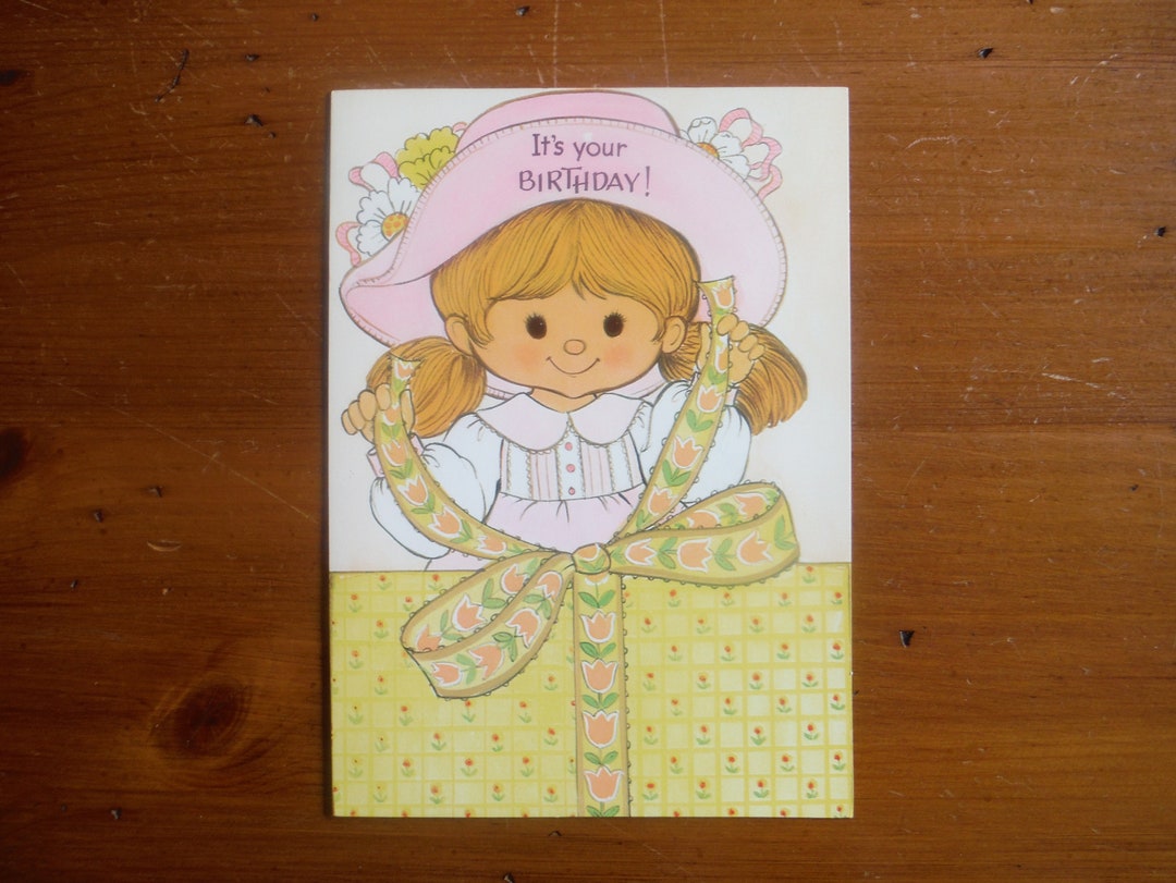 Vintage 1970's Happy Birthday Girl Card - '70's Girl Wrapping Gift ...