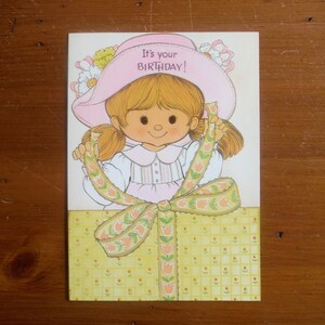 Vintage 1970er Jahre Happy Birthday Girl Karte - '70's Girl Wrapping Geschenk Geburtstagskarte - Girl Junk Journal Scrapbook Geburtstag Ephemera