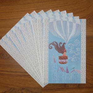9 cartes vintage fille fantaisiste - lot de cartes de voeux vierges Mod vintage des années 1970 - carte de correspondance stationnaire en montgolfière vintage fille éphémère