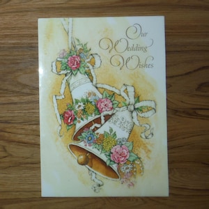 Tarjeta de boda vintage de los años 70 - Tarjeta de vinilo con deseos de boda con estilo retro de los años 70 - Tarjeta con campanas de boda modernas de los años 70 - Efímera de álbum de recortes