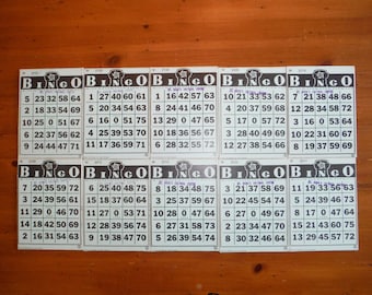 10 Vintage Bingo Cards - Black & Blue Thick Cardboard Bingo Cards - Vintage Bingo Stuff - Vintage Papers Junk Journal Game Cards Ephemera