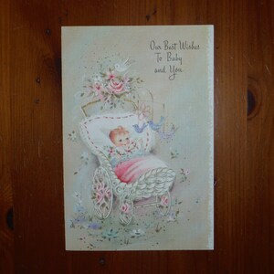 Sweet Vintage New Baby Card - Vintage nieuwe aankomst Baby Boy Girl Gefeliciteerd kaart - Shabby Chic New Baby Ephemera
