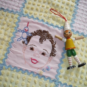 Vintage Embroidered Baby Blanket - Vintage Chenille Patchwork Baby Blanket - Vintage Linens Patchwork Quilt Infant New Baby Blanket