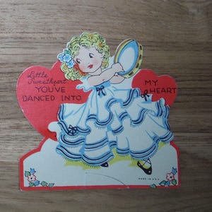 Beste vintage valentijnskaart jaren 40 - jaren 40 schattig dansend meisje valentijnskaart - beste antieke valentijnskaart plakboek kortstondige