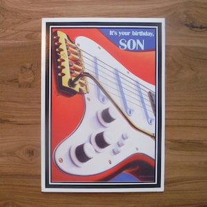 Coole vintage muzikale verjaardagskaart zoon - gelukkige verjaardagskaart mod zoon gitaar - vintage zoon verjaardagskaart papierafval boek kortstondig