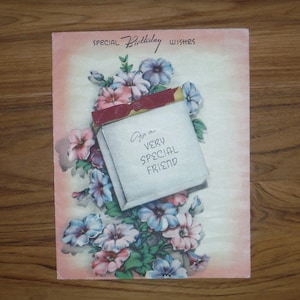 Best Vintage 1930's Friend  Birthday Card - Mid Century Friend Birthday Card  - '30's Floral Birthday Card Scrapbook Journal Ephemera