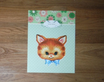 Vintage Whimsical Hello Card - Cute Vintage Kitten Kitty Cat Hello There Card - Just Because Thinking of You Card Journal Ephemera