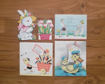 5 Antique 1930's - 1940's Easter Cards - Vintage Cute Children's Easter Cards Lot - Vintage Duck Bunny Easter Cards Lot Scrapbook Ephemera