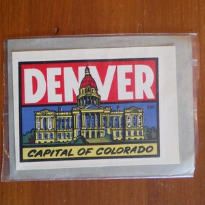 Vintage Denver Colorado Souvenir Decal - 1960&#39;s U.S.A. State Car Luggage Transfer Vinyl Decal Sticker - &#39;60&#39;s Colorado State Ephemera