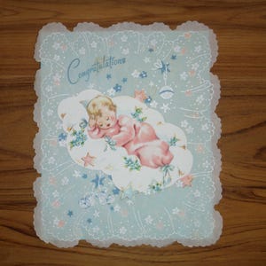 La mejor tarjeta vintage de los años 50 para un nuevo bebé: tarjeta de felicitación de bienvenida al bebé de los años 50: álbum de recortes para baby shower de niño y niña con estilo shabby chic