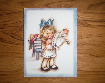 Cute Vintage Young Girl Just Because Card - 1970's Sweet Girl Greeting Card - Vintage Girl Friend Card Junk Journal Scrapbook Card Ephemera