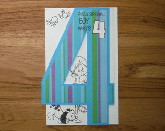 Best Vintage 1960's Fourth Birthday Card - Vintage 4 Year Old Boy Coloring Birthday Greeting Card - '60's Birthday Scrap Book Ephemera