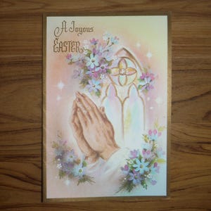 Carte de Joyeuses Pâques vintage des années 60 - carte de Pâques religieuse vintage - carte de Pâques antique - éphémères de scrapbooking de Pâques vintage des années 60