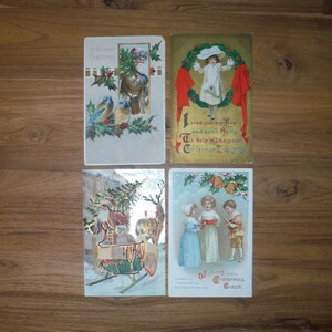 4 cartes postales de Noël anciennes du début des années 1900 - Cartes postales de Noël de Noël du début des années 1900 - Éphémères de Noël des années 1900