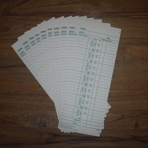 10 cartes perforées vintage pour horloge d'employé - lot de cartes perforées pour données de bureau en carton - éphémères de papier d'ordinateur de bureau vintage