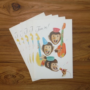 Beste vintage mod Monkeys-feestuitnodigingen - muzikale feestuitnodigingen jaren 1970 - vintage uitnodigings- en retourkaart dagboek kortstondig